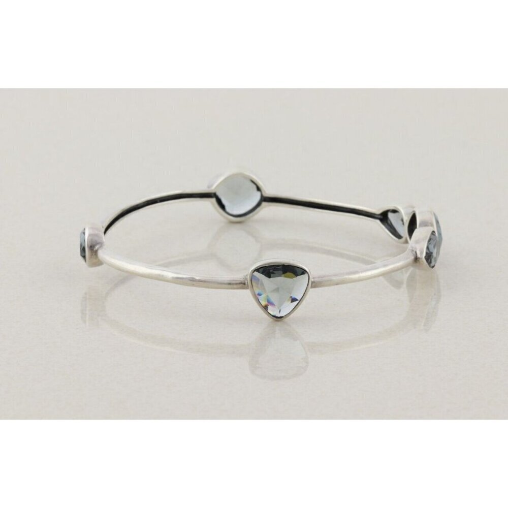 Sterling Silver Blue Glass Admire Bangle Bracelet 8" Silpada - Picture 5 of 8